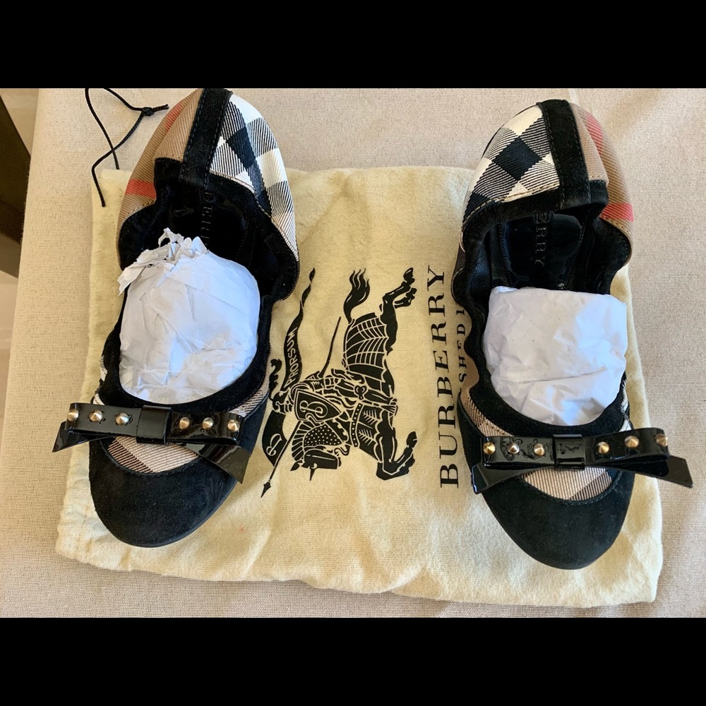 Burberry ballerina leather and suede bow flats - Picture 6 of 6